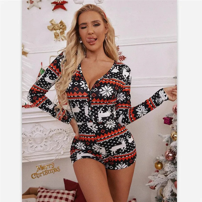 Pijama Y2K-V Bodysuit Estampado de Natal